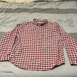 Old Navy Men's Burgundy and Grey Checkered Shirt